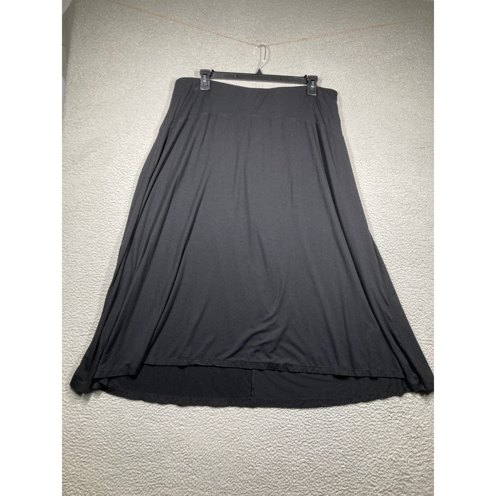 Catherines Maxi Skirt Womens 1X Petite Black Stretch Pull On Elastic Waist